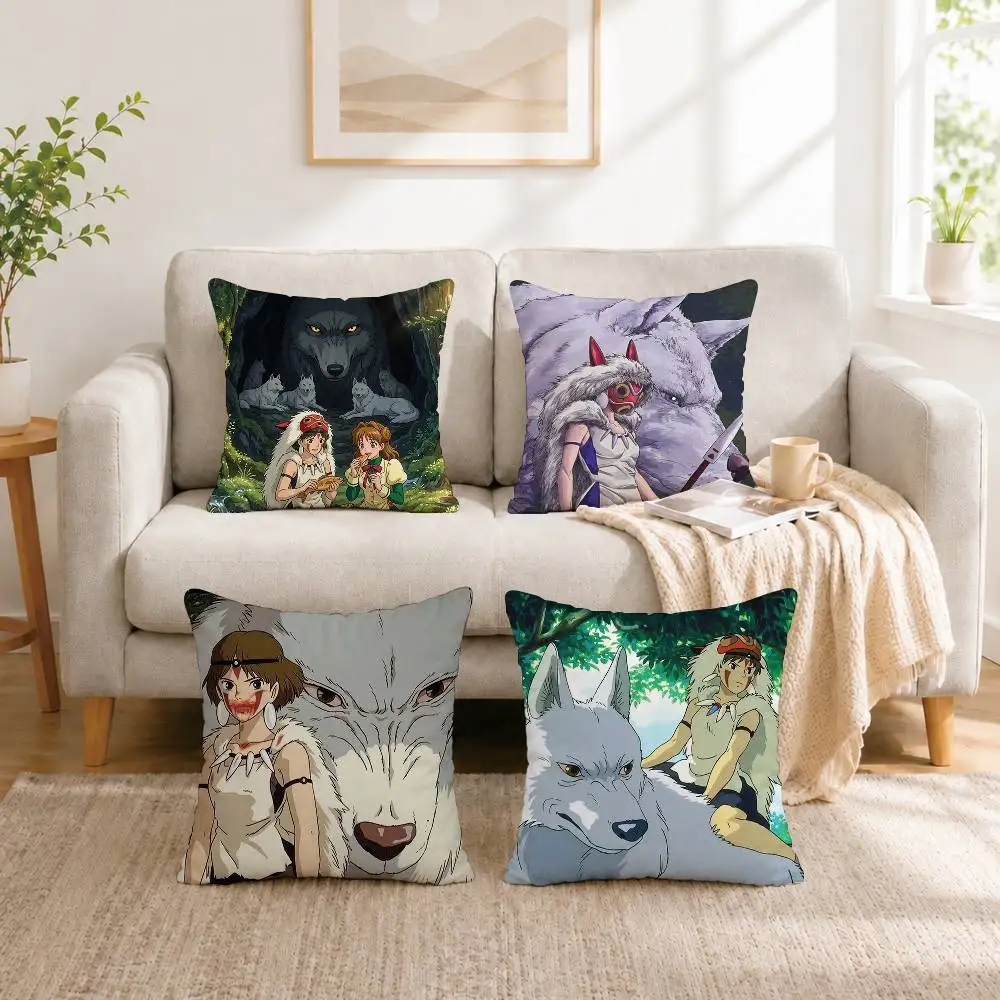 A-Anime San and Ashitaka Square Double-Sided printed Pillow Case Bedroom Bedside Pillow Sofa Cushion Cover Gift