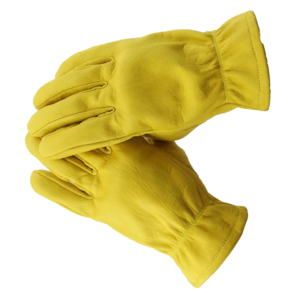 Guantes de motociclista de carreras para hombre, de cuero de vaca, color amarillo