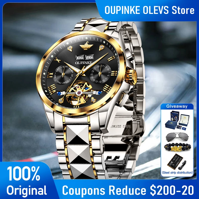 

OUPINKE 3240 Luxury Business Mens Watch Tourbillon Automatic Mechanical Watch Perpetual Calendar Watch Tungsten Steel Gift Reloj