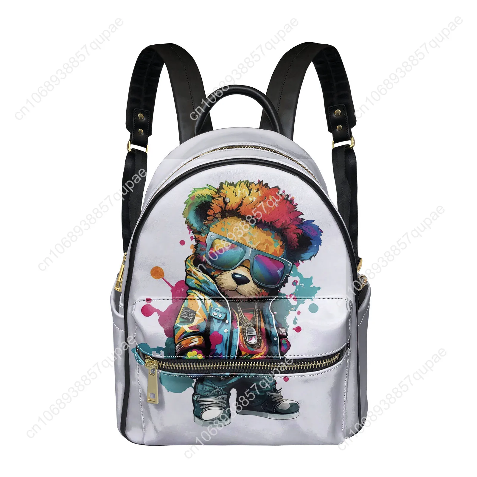 Kawaii Graffiti Bear Backpack Womens Men Personalized Double Shoulder Bag Business Travel Bookbag Rucksack Gift Daypack