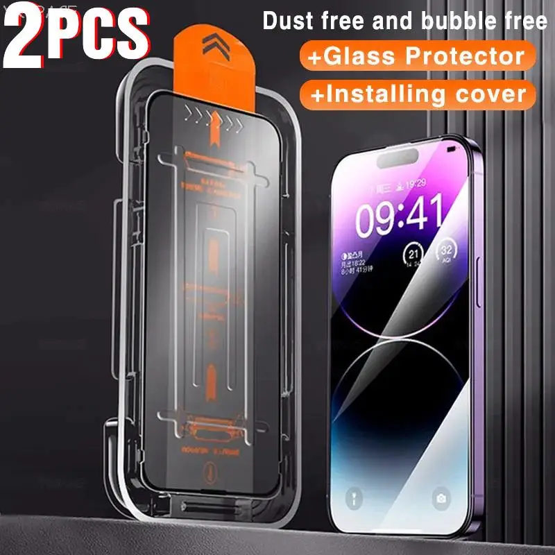 2Pcs Auto Dust Removal Kit 9H Tempered Glass for iPhone 16 15 14 Plus 13 12 Mini 11 Pro XS Max Anti-Spy Privacy Screen Protector