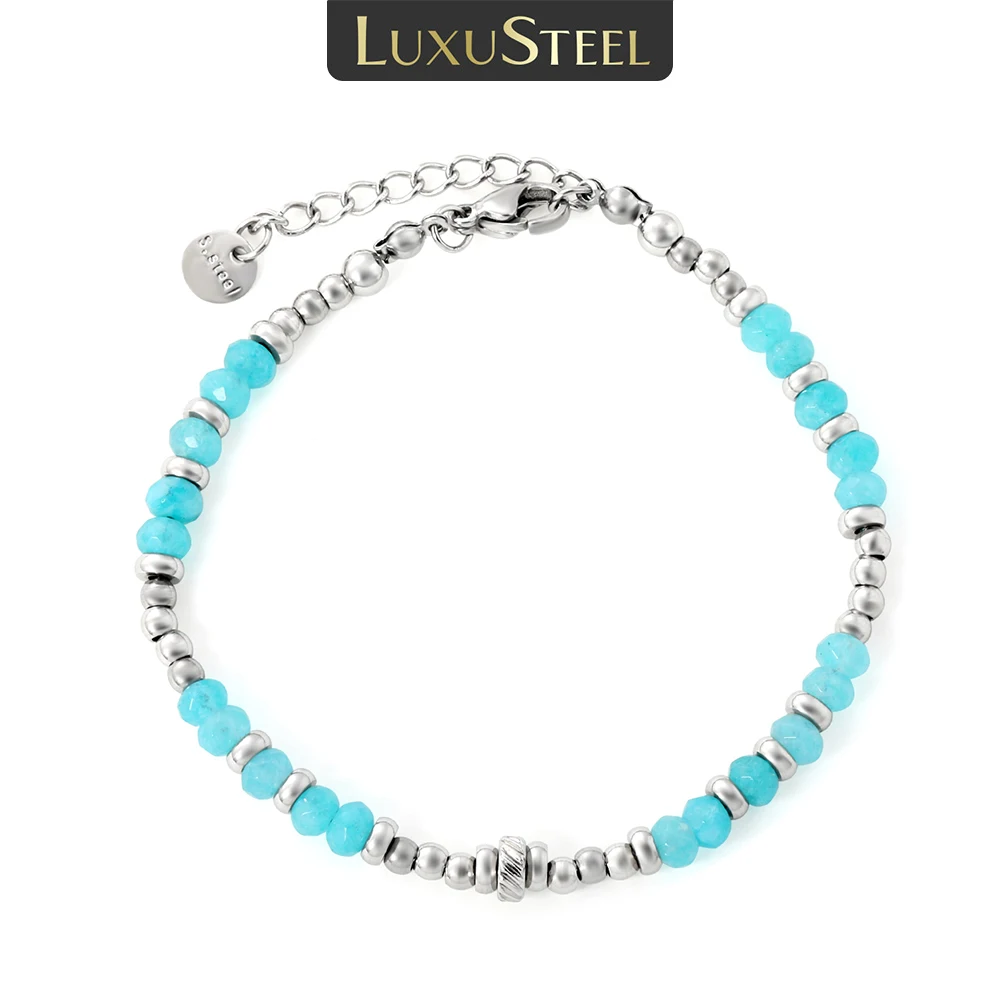 LUXUSTEEL Dainty Blue Natural Stone Stainless Steel Bracelet Women Jewelry Chain Bracelet 18k Golden Plated Wedding Bangles