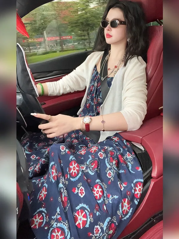 

Ele Retro Summer New Sle Strap Dr Linda Sister High End Line Svel Knitted Dr Women's Faion Premium Quali