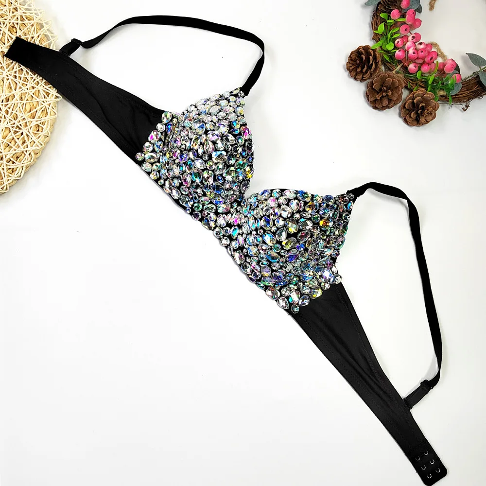 Clubwear Sexy Diamond Beaded Bikini Bra Top For Women Nightclub Party Bustier Corset Ultra-Short Backless Slim Cropped Top Camis