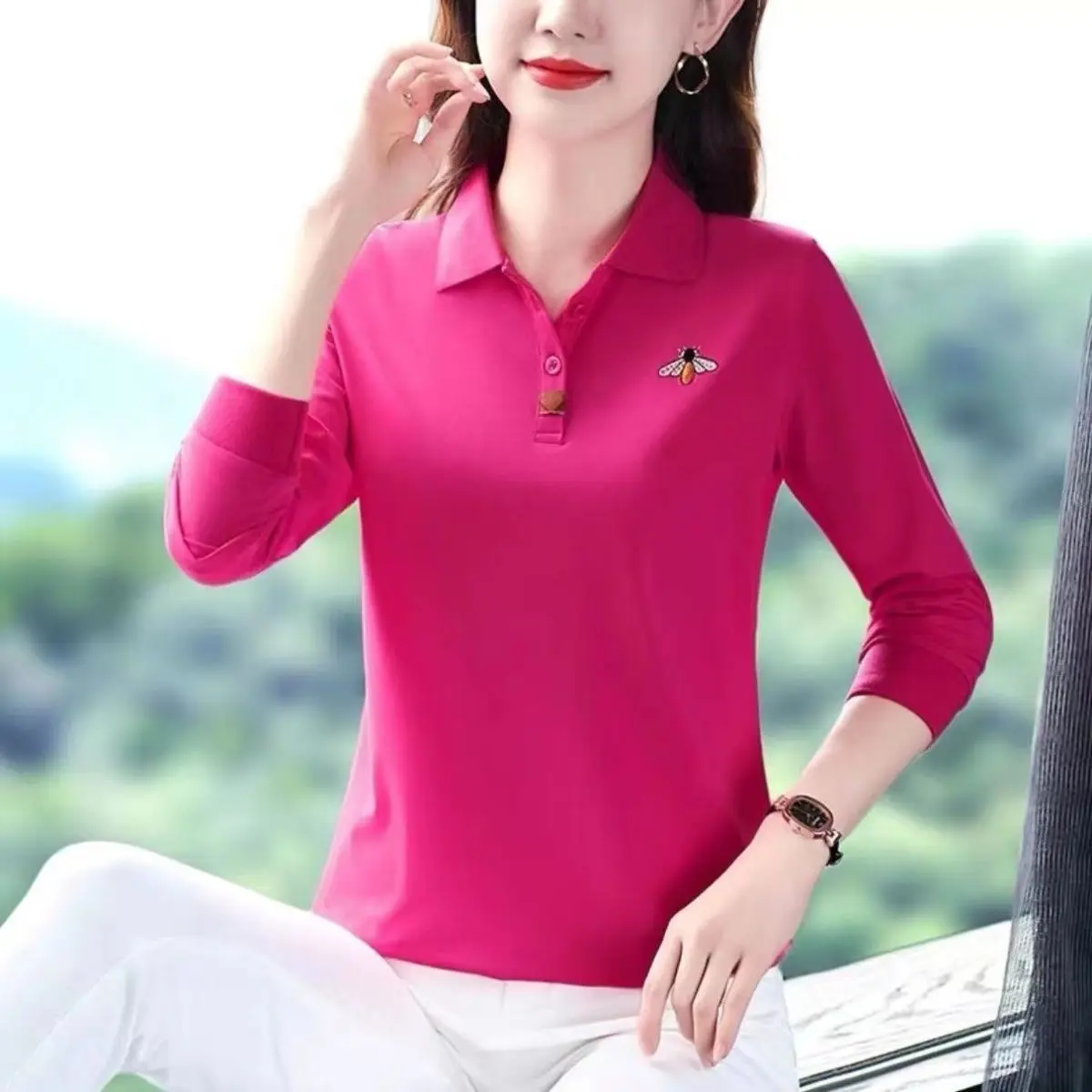 Lapel Cotton Tops Casual Short Sleeve T-shirt Women\'s Summer 2023 New Polo Shirt High Quality Female Black Red Slimming T-shirts