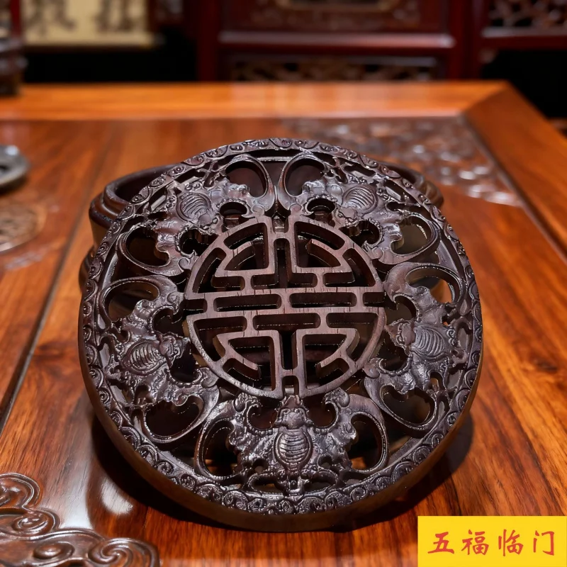 Black Burner Wooden Hollow Box Round Household Agarwood Sandalwood Tray Incense B