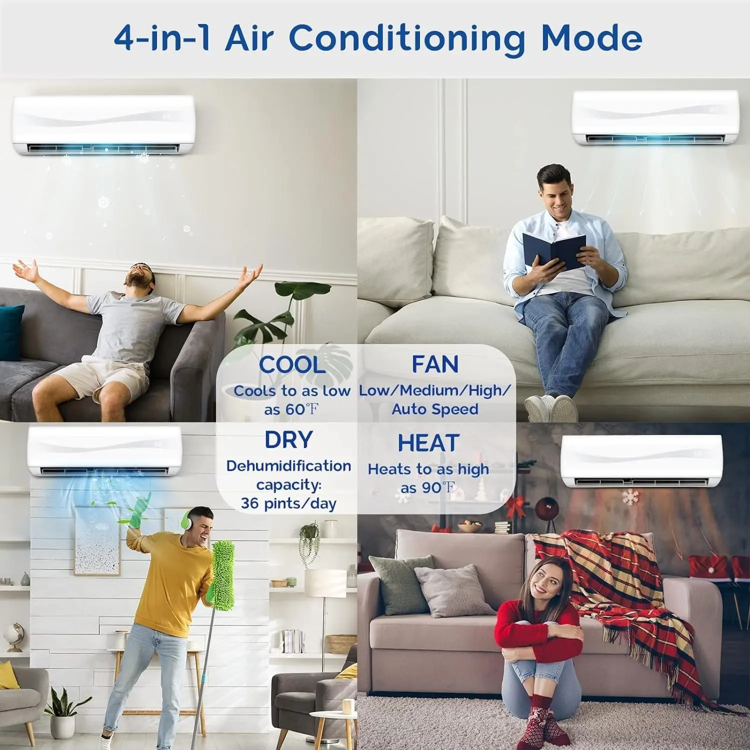 12000btu Mini Ac Split-Systeem, 20 Seer2 Kanaalloze Airconditioner W/Voorgeladen Condensor, Wit (12000btu, 115V, 20 Seer2)