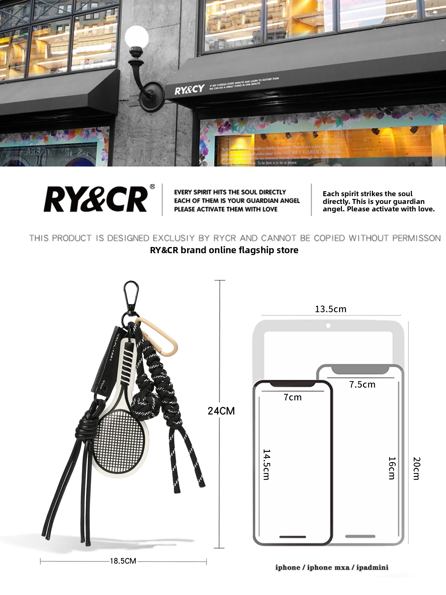 RY&CR Personalized Tennis Racket Car Decoration Bag Charm Keychain New 2026 Style Fashionable Accessory for Bags And Cars
