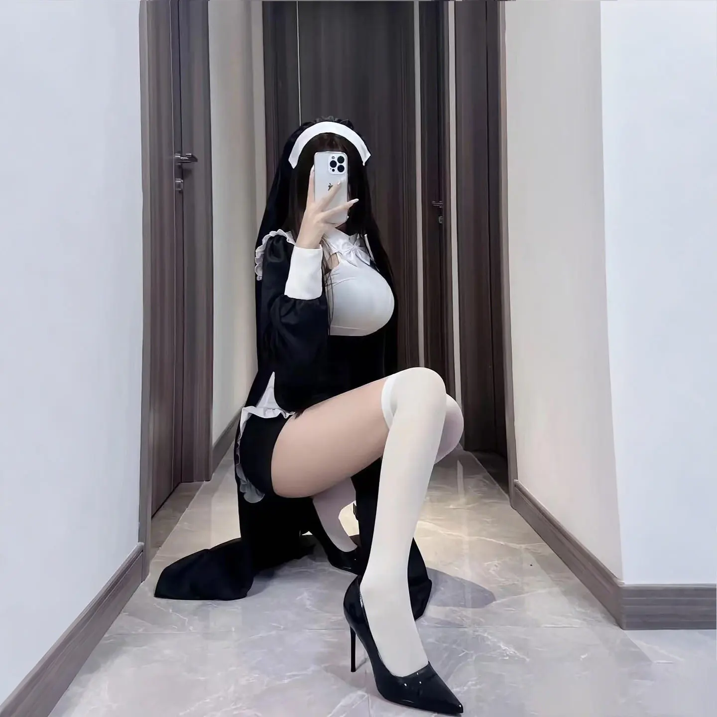 مثير loween Nun Sle Dr تأثيري الحجاب لوليتا القوطية زي الرغبة النقية المرأة طويلة Sve الحلو Sle الأداء...