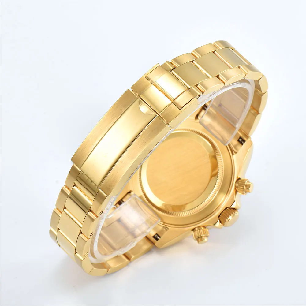 39.5mm luxury men's watch VK63 movement all-diamond dial luminous hands gold watch men's custom watch