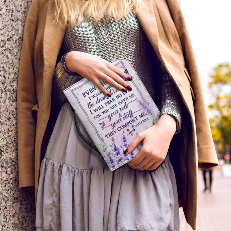 Sac en cuir imprimé personnalisé pour femme, je ne crains pas de mal pour vous êtes avec moi, sacs à main en cuir, conception croisée, psaume, Bible