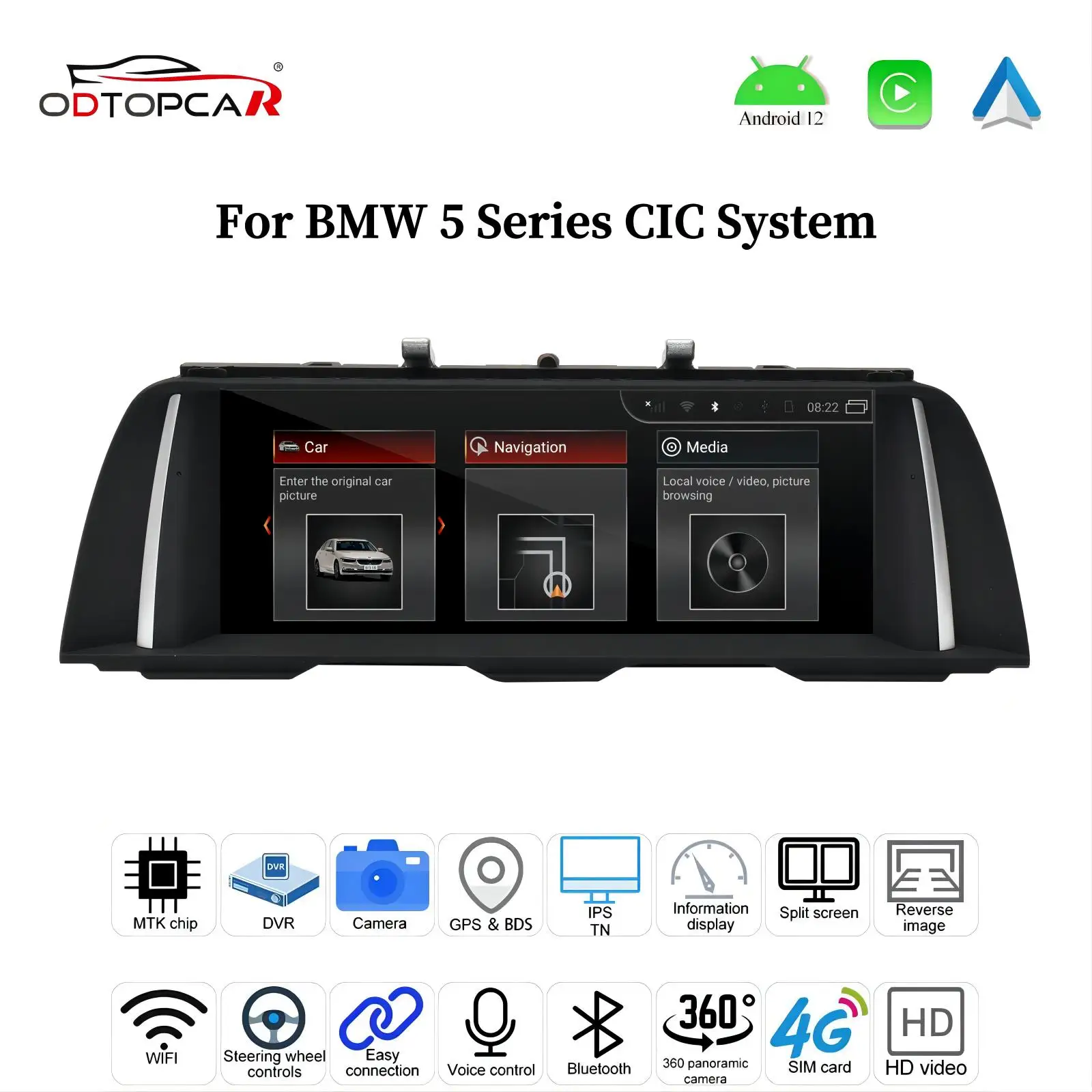 

ODTOPCAR BMW 5 Series Screen Replacement 10.25 Inch Installation Android Auto Navigation GPS YouTube TikTok Google Maps Android