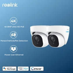 Reolink-Caméra de surveillance extérieure IP PoE 8MP/4K, dispositif de sécurité domestique sans fil, avec détection humaine, animaux de compagnie, version nocturne intelligente, 820A, 2 pièces