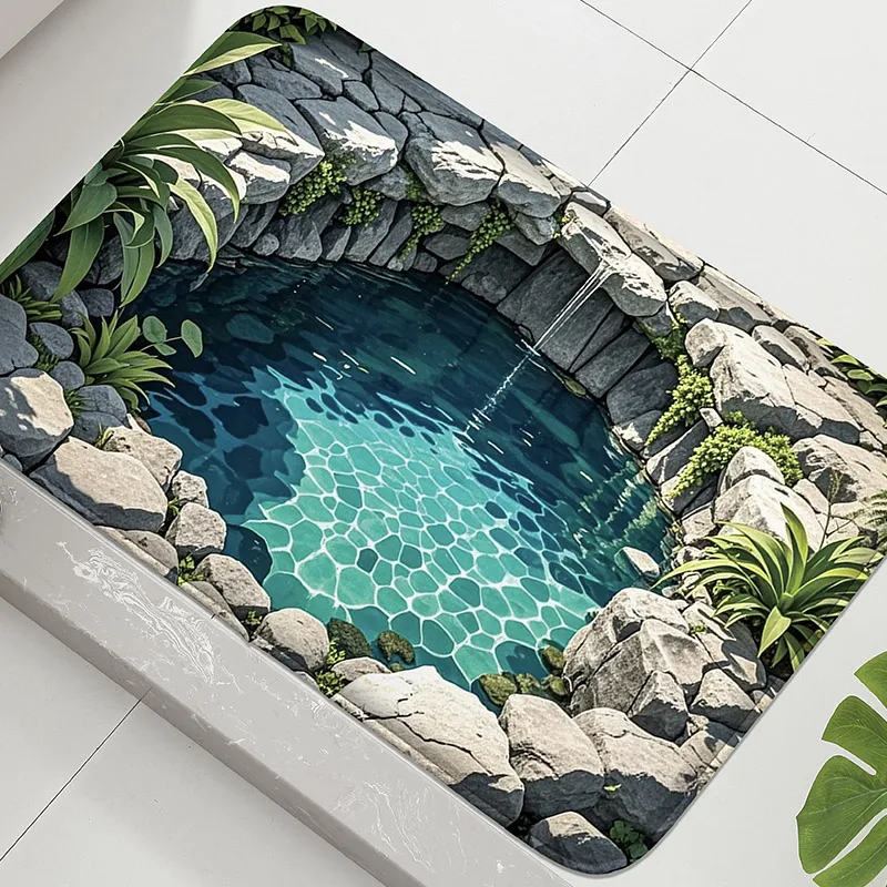 1PC Koi Print Pattern Bathroom Anti Slip Floor Mat Shower Room Small Carpet Home Decoration Mat Door Mat Absorbent Foot Mat