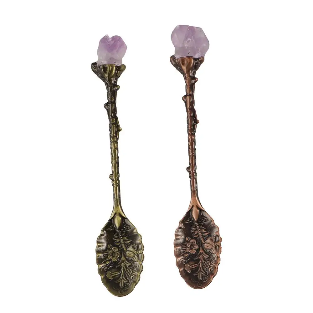 

for Ice Cream Round Dessert Tool Stirring Scoop Natural Amethyst Tea Spoon Tableware Coffee Spoon Kitchen Supplies