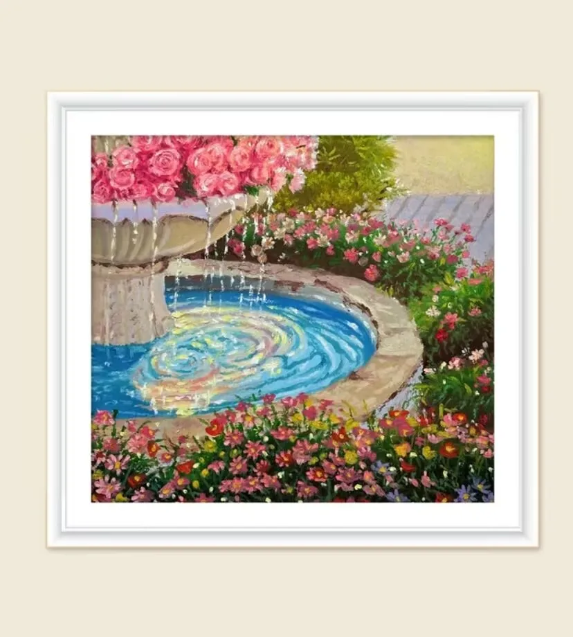 9ct 75x75cm Fountain Embroidery DIY Printed Kits Cross Stitch Thread Needlework Sets Home Decor Crafts 58 Colors