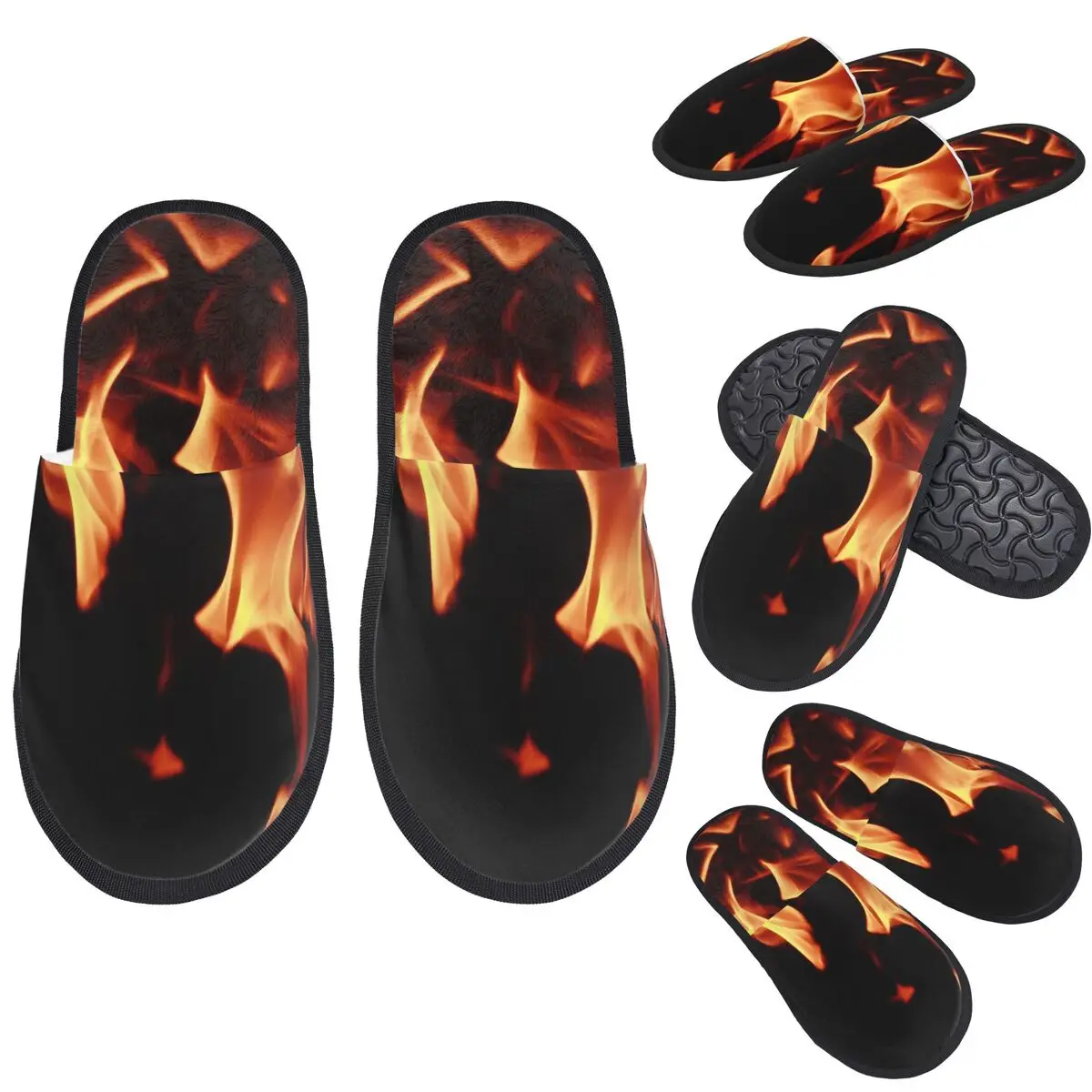 

Custom Burning Fire With Sparks Slippers Memory Foam Warm Soft Women House Slipper Bedroom Comfy Shoes