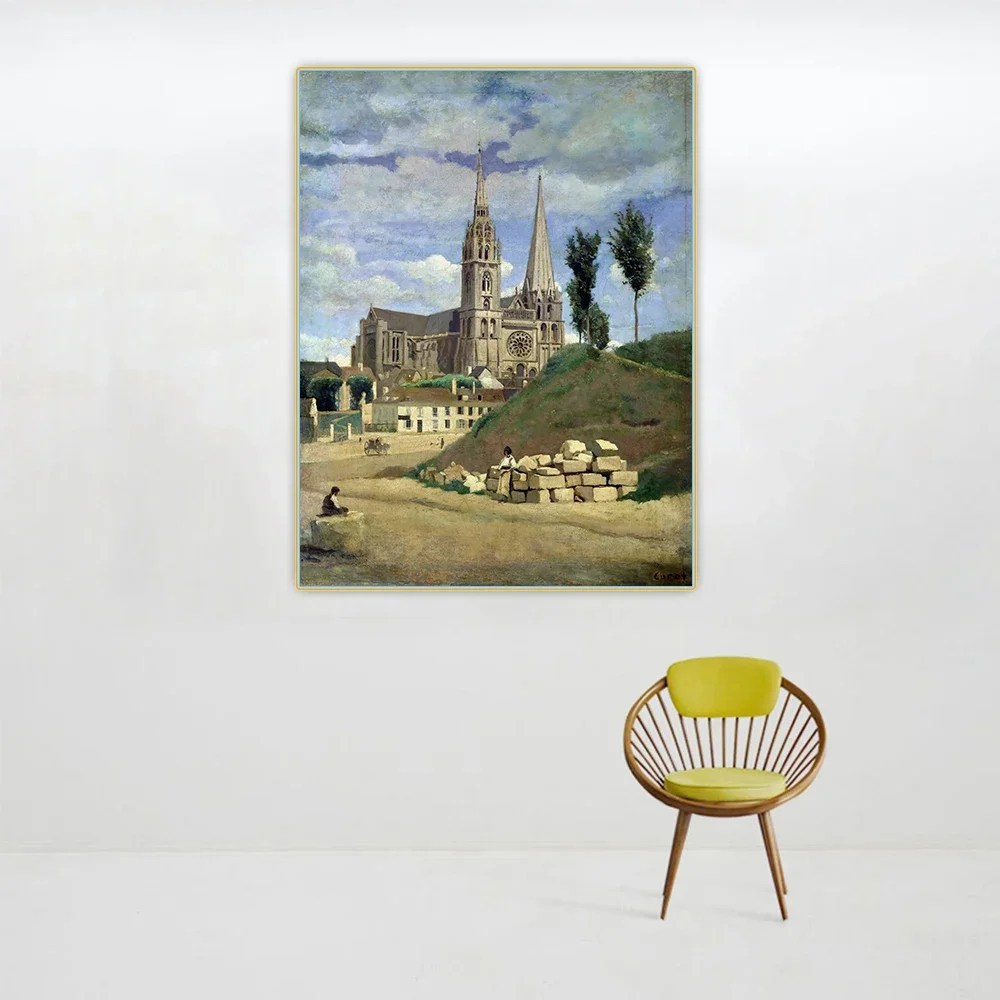 Citon Jean Baptiste Camille Corot《Chartres Cathedral》Canvas Oil painting Artwork Picture Background Wall Decor Home Decoration