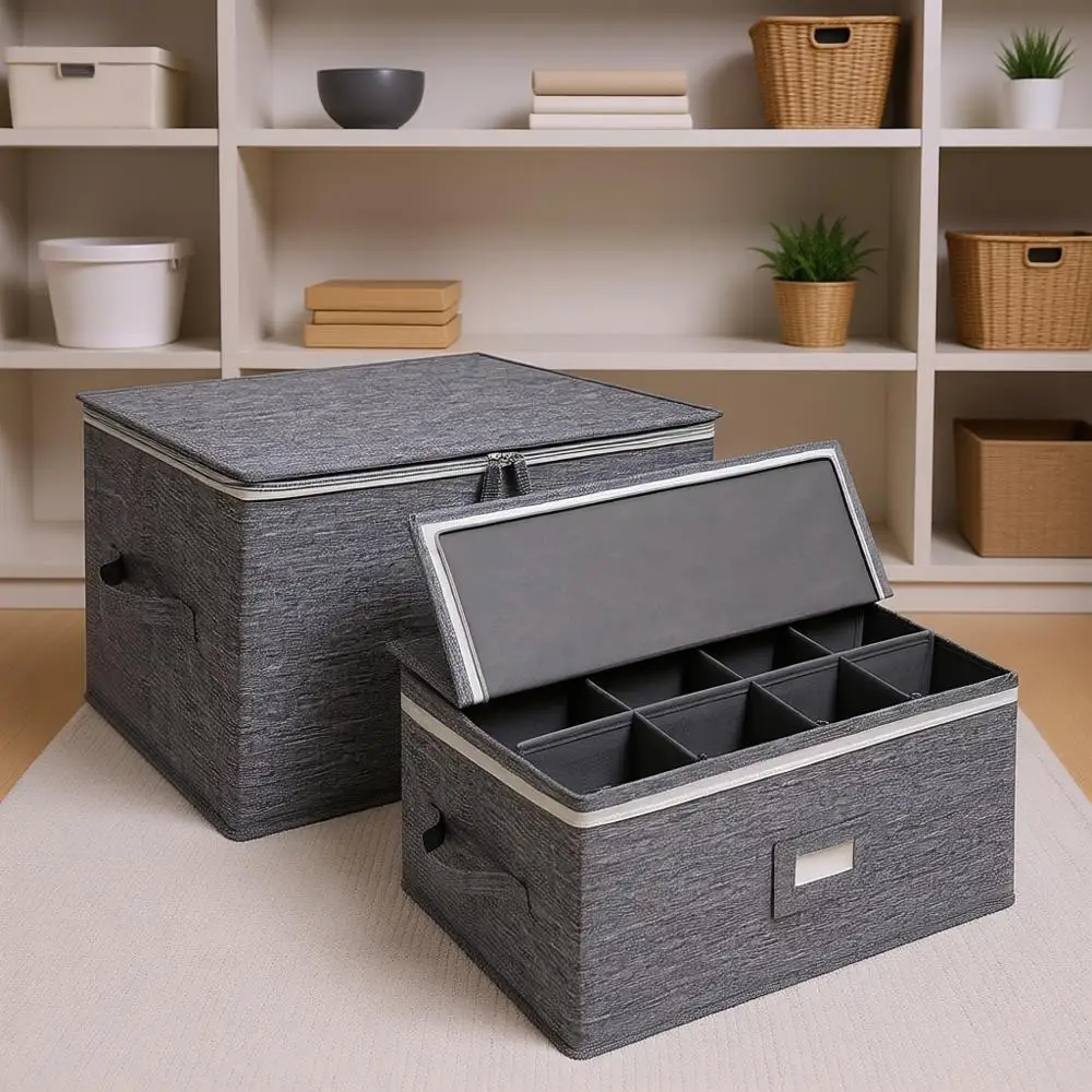 

Stemware Storage Containers (2 pack), Wine Glass Storage Box with Dividers for Glassware or Crystal, Holds 12 Red or White Wine