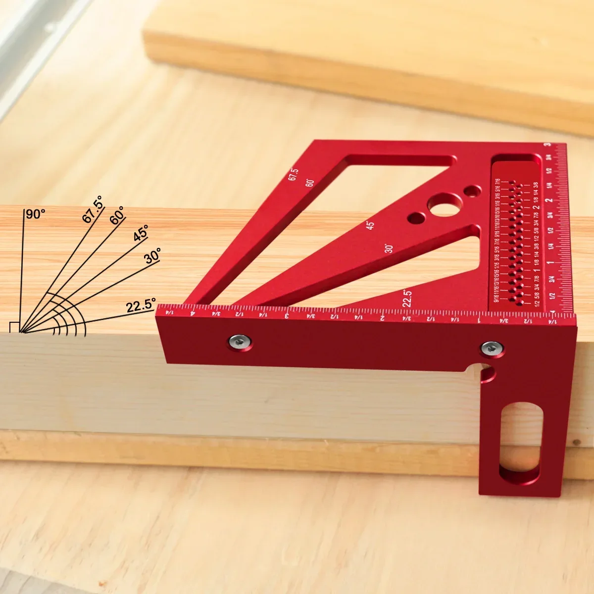 Multi-Angle 3D Measuring Ruler 22.5/30/45/60/67.5/90 Degree Aluminum Alloy Square Ruler Protractor Engineer Carpenter Drawing