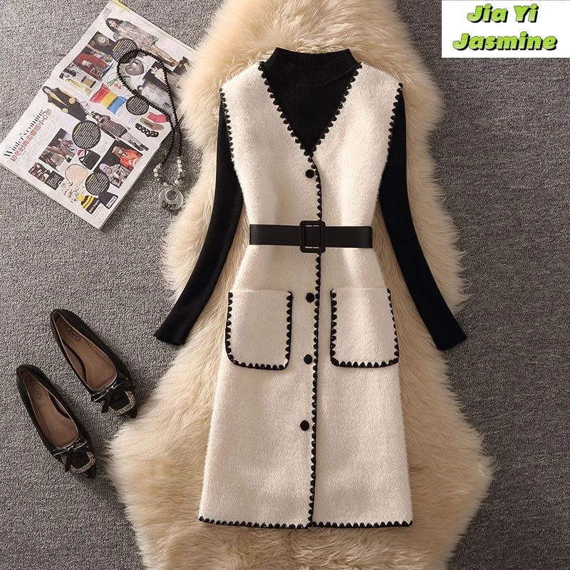 

Autumn and Winter Woolen Strap Skirt Bottom Knitted Shirt Vest Skirt 2-piece Set Vest Skirt Dress Set Skirt Women's Elegance