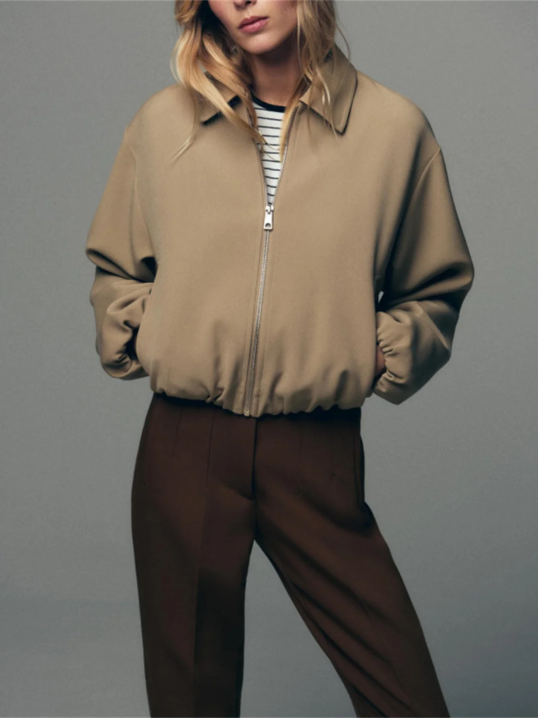 ملابس خارجية محايدة طويلة Sve بياقة واقفة منتفخة Jaet للسيدات وصلت حديثًا لخريف 2025 مع سحاب مناسب... #5