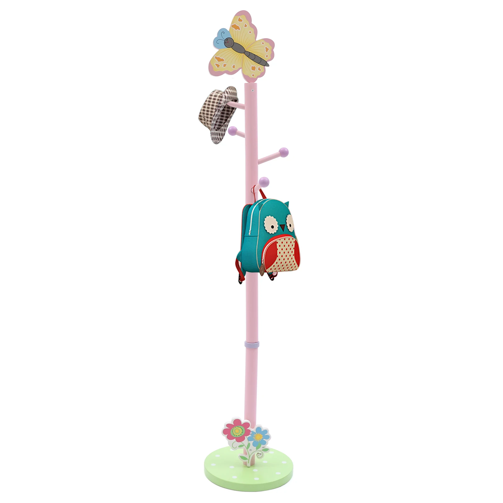 CNCEST Kids Coat Rack Cartoon Butterfly Coat Racks Free Standing 4 Circular Hooks Steady Base 66 lbs Bearing Capacity