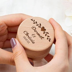 Personalized Rustic Engagement Ring Box Wedding Round Wooden Ring Box Engraved Ring Bearer Box Anniversary Gifts for Her