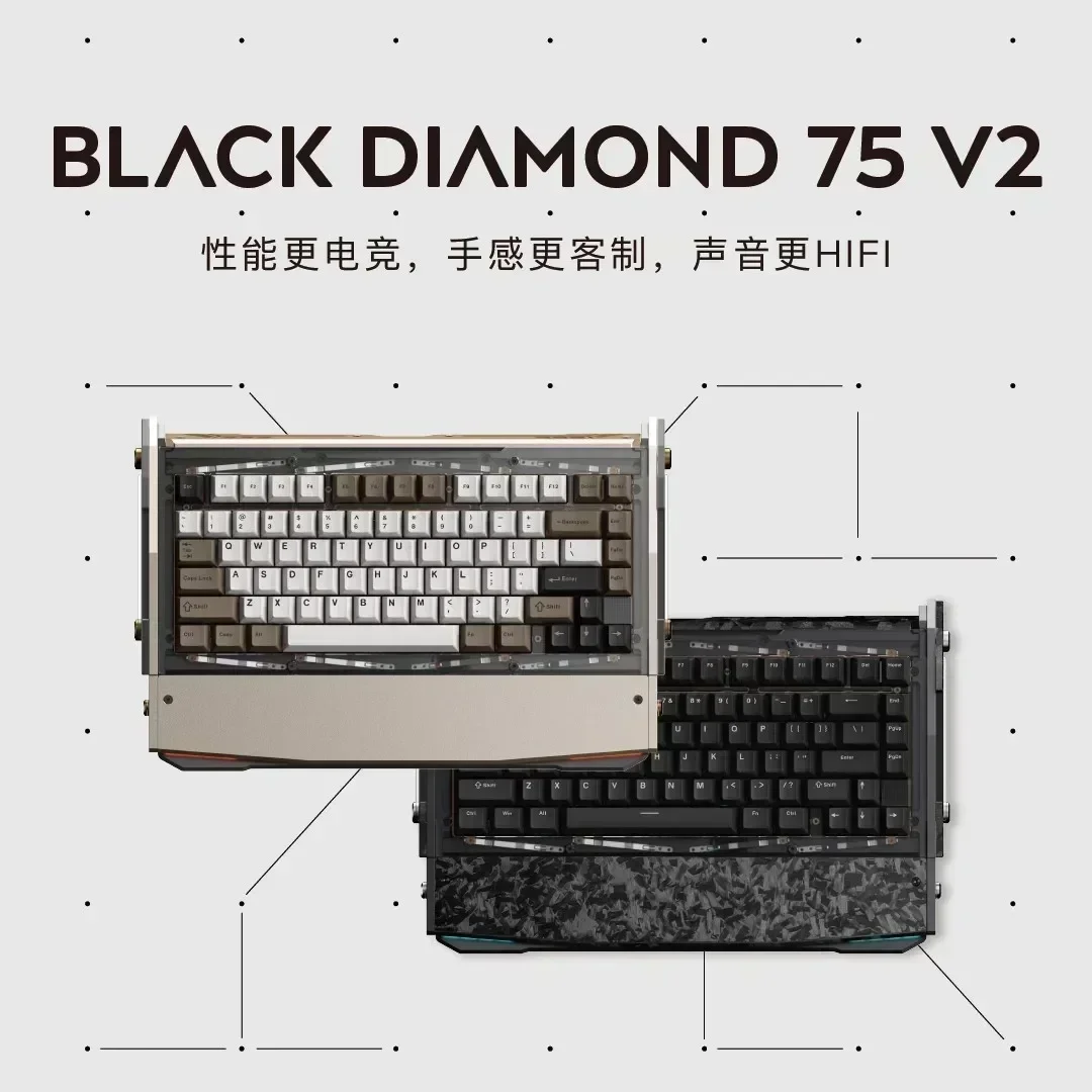 Angrymiao Dry Black Diamond 75 V2 Mechanical Keyboard 3mode 2.4G Bluetooth Wireless Keyboard 87key Rgb Light Gamer Keyboard Gift