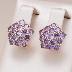Kinel Hot Shiny Purple Natural Zircon Drop Earrings For Women Trend 585 Rose Gold Color Bride Wedding Fine Jewelry Crystal Gift