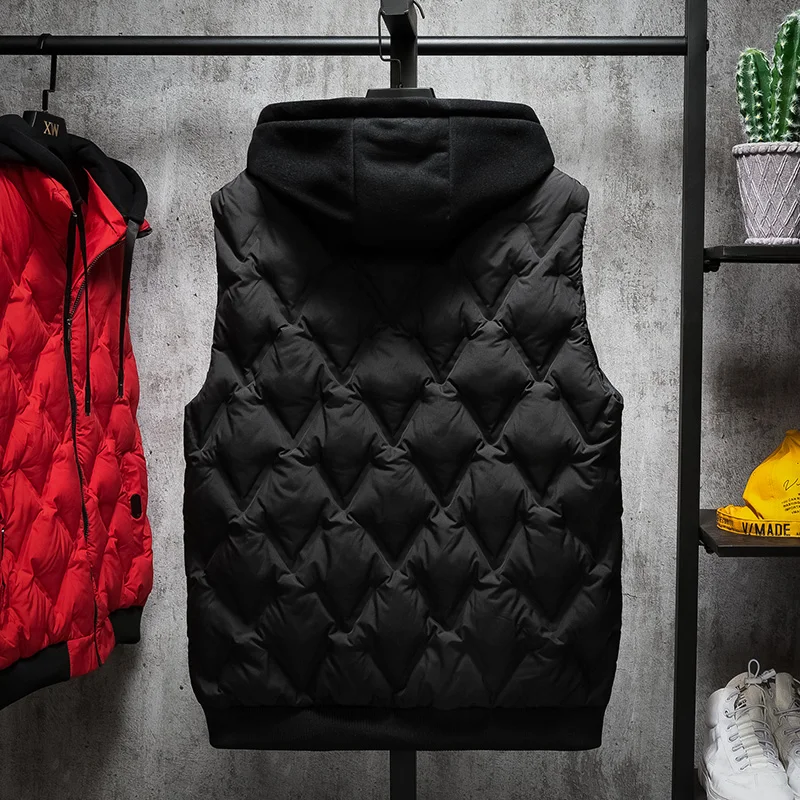 Fashion Men\'s Vest Jacket Hooded Autumn Winter Warm Sleeveless Jacket Men Casual Black Vest Thicken Plus Size Waistcoat L-5XL