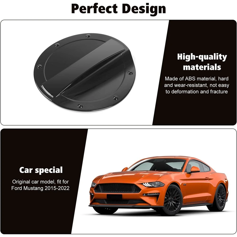 Fuel Filler Door Gas Tank Cap Cover Exterior Decoration Accessories for Ford Mustang 2015-2022 (Black)