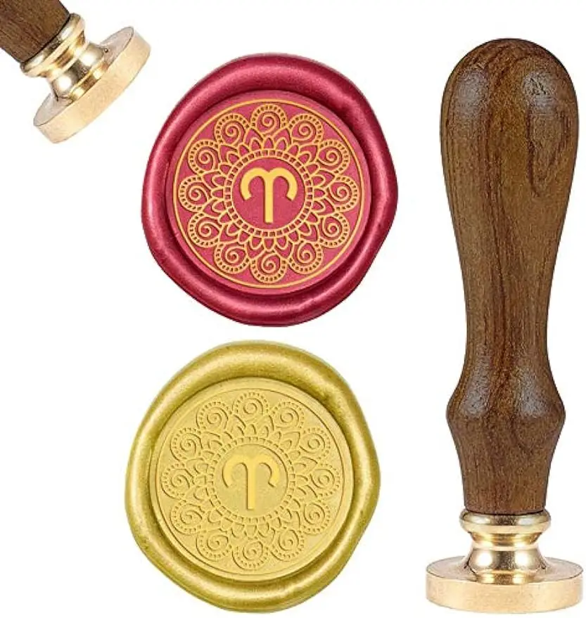 

1PC Wax Seal Stamp Twelve Constellations Vintage Wax Sealing Stamps Retro 25mm Removable Brass Head Wooden Handle