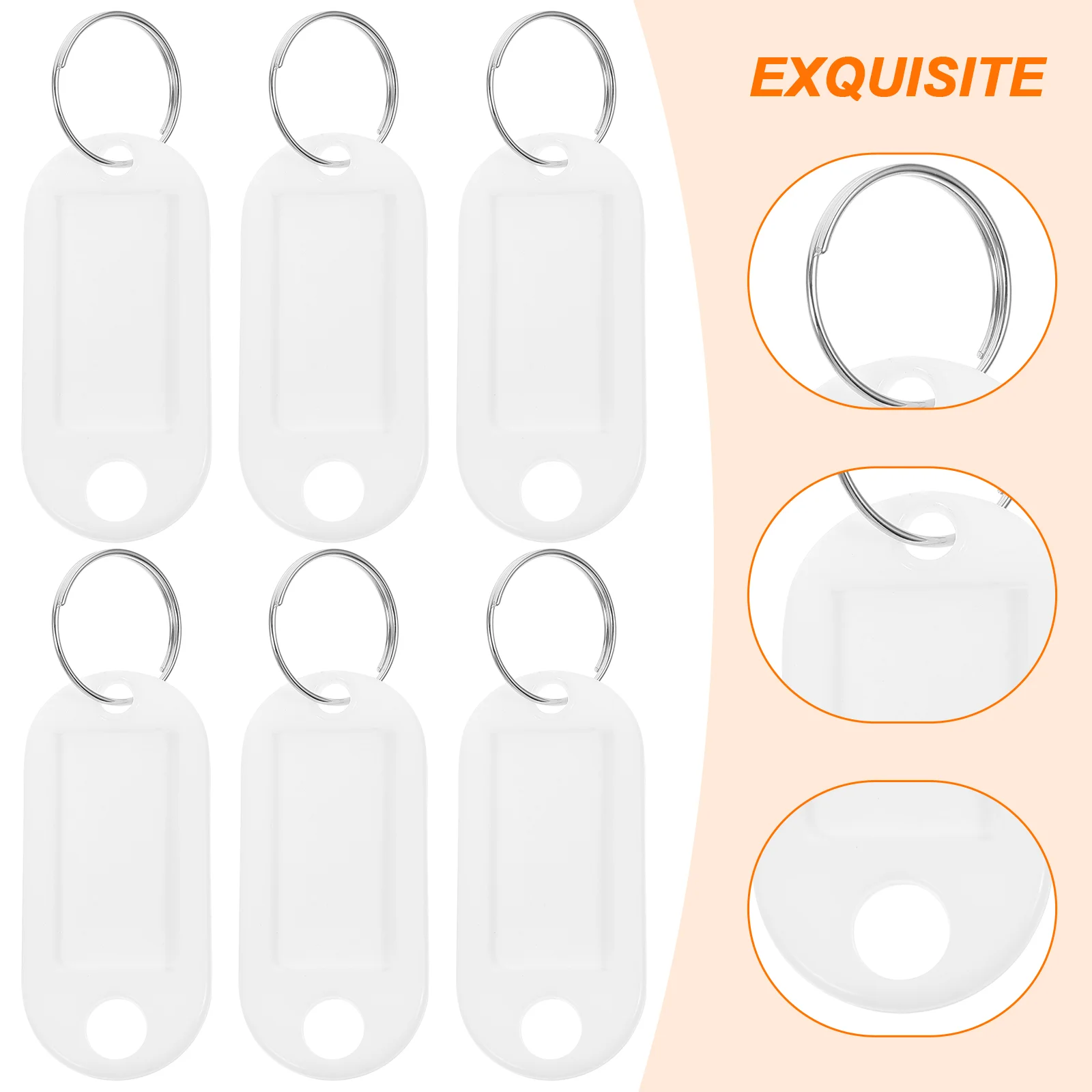 30pcs Plastic Keychain ID Tags Name Label Language Number Mark Classification Tag (White)