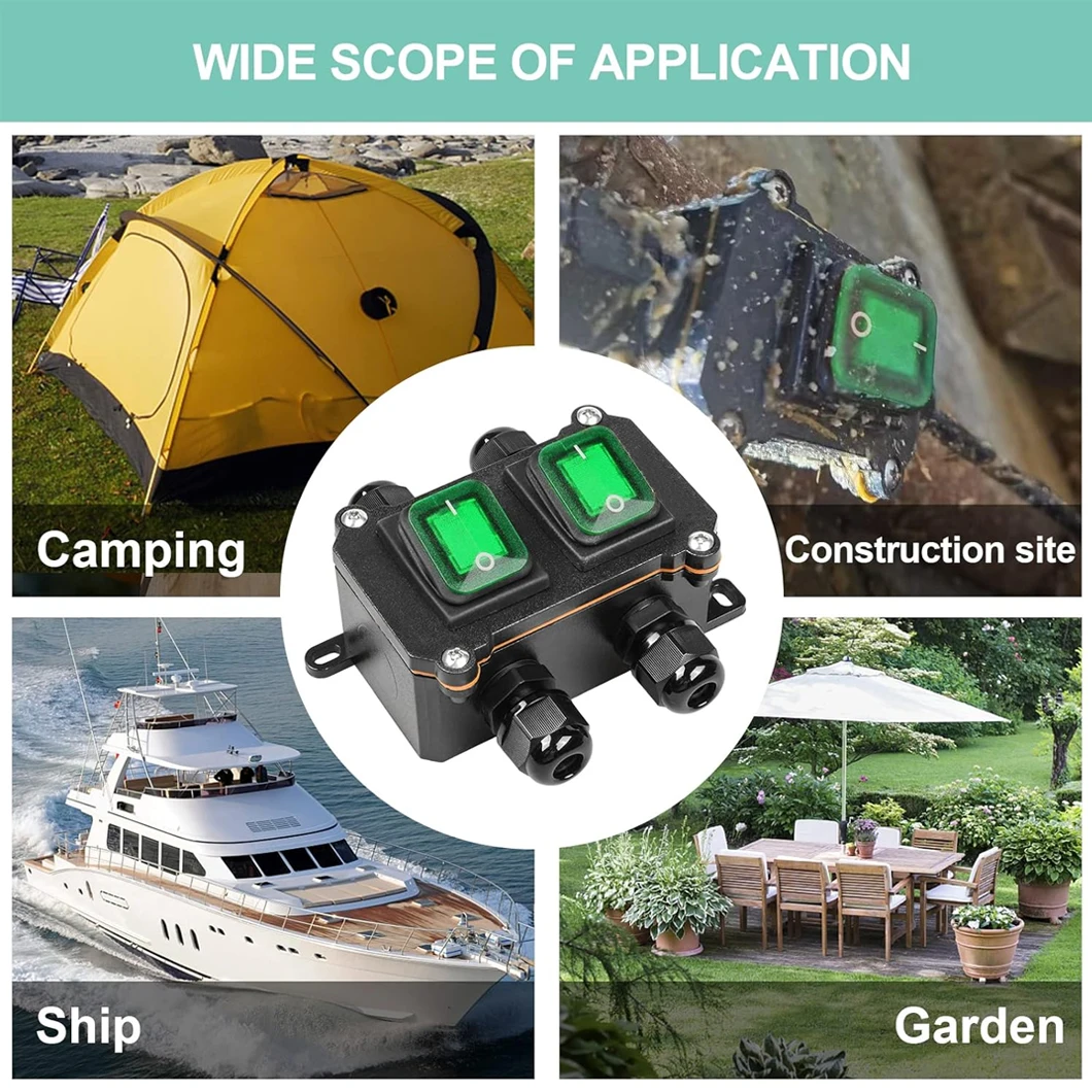 DPST التيار المتناوب/DC220V 20A/30A الروك مفتاح بـزر دفع صندوق IP66 على الخروج تبديل التبديل ضعف الجانب ثقب مزدوج KCD4 الروك التبديل صندوق #6