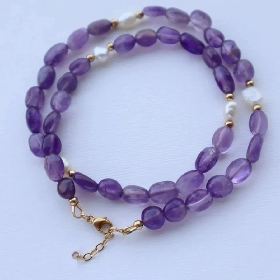 Trend Elegant Jewelry Handmade Wedding Imitation Pearl Necklace For Women Fashion Natural Purple Stone Choker Necklace N0497