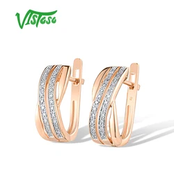 VISTOSO 14K 585 Rose Gold Earrings For Lady Glamorous Elegant Sparkling Diamond Earrings Luxury Wedding Engagement Fine Jewelry