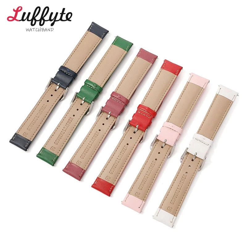 Watchbands Genuine Leather Watch Strap Band 14mm 16mm 18mm 20mm 22mm Watch Band Belts for Women Blue Green Pink White Straps