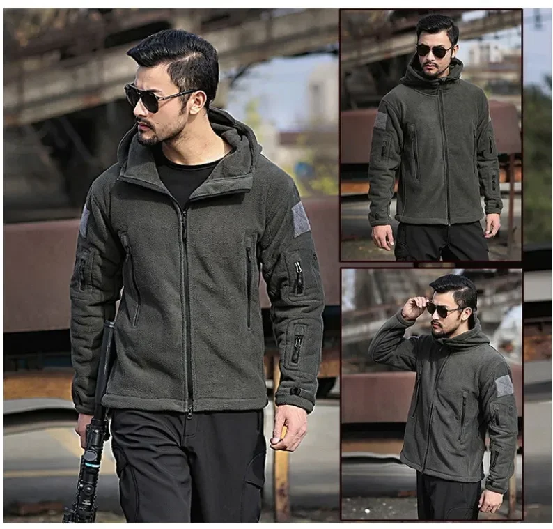 

New Men's US Tactical Outdoor Jacket Winter Thermal Fleece Windproof Hiking Outwear Sports Hooded Zip Up Mens Military Army Coat