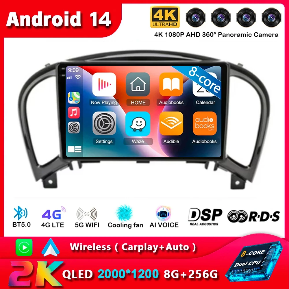 

Android 14 Carplay Auto Car Radi For Nissan Juke YF15 2010 2011 2012 2013 2014 Multimedia Player WIFi+4G DSP 2 DIN Touch Screen