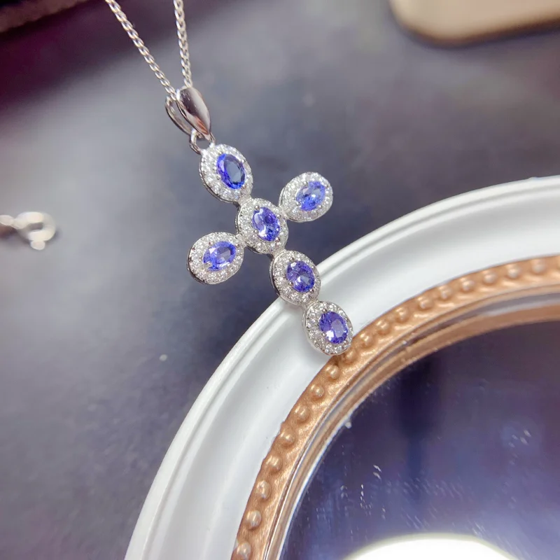 

Natural Tanzanite Necklace, 925 Silver Certification, Seiko Inlaid, Women's Luxury Boutique 3x4mm Tanzanite Charms