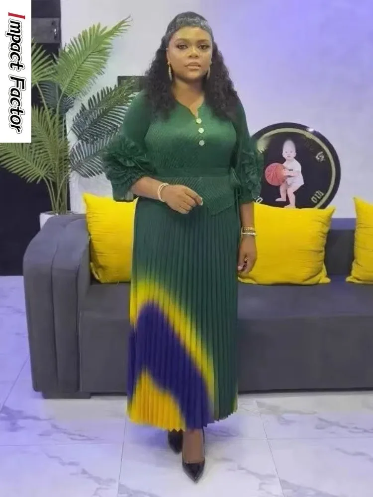 

Miyake плиссированное модное платье с объемным цветком и длинными рукавами на талии, постепенное изменение цвета, элегантное длинное платье, новинка 2023 г.