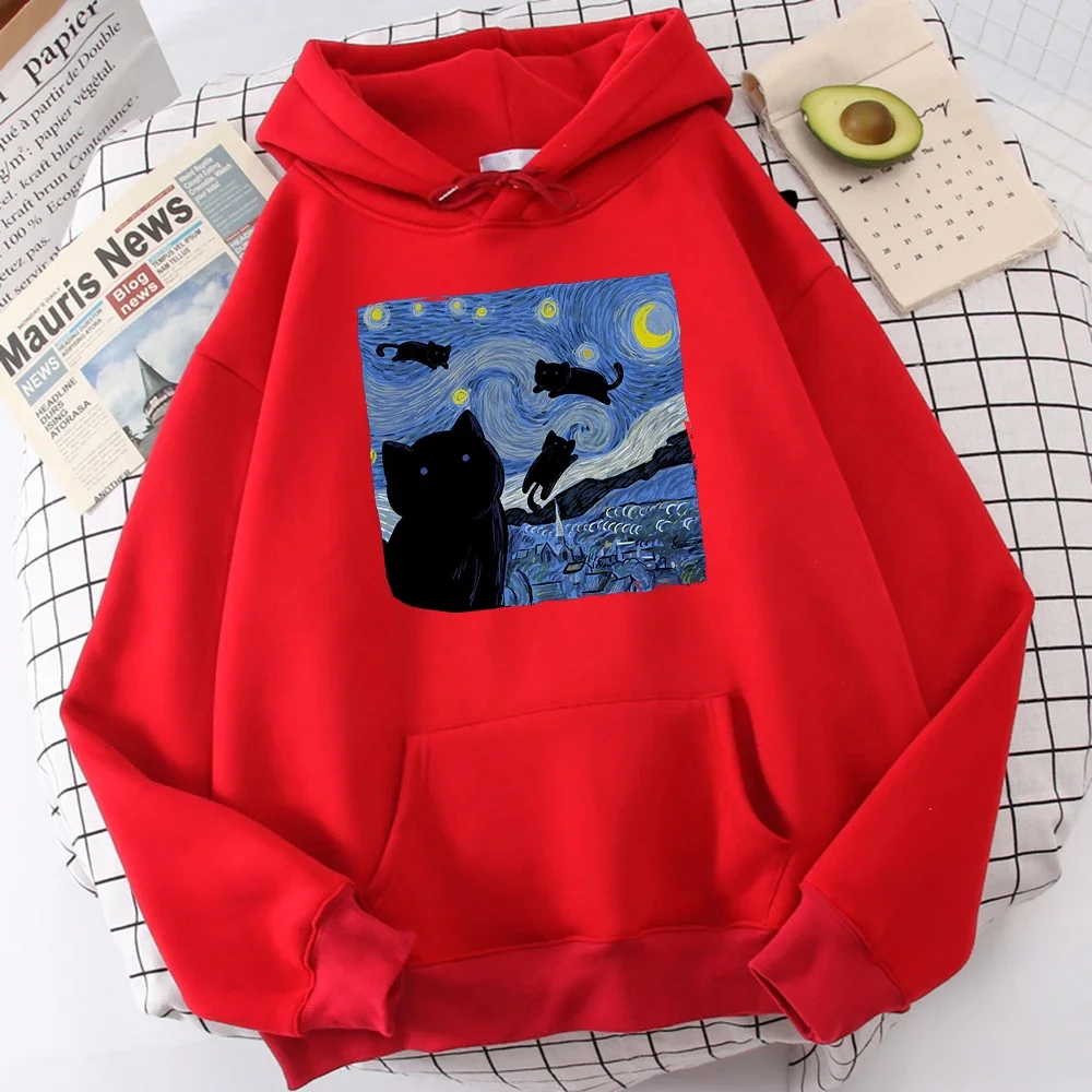 

The Starry Cat Night Printing Hoodies Men Autumn Oversize Women Hoodie Fashion Sweatshirts Casual S-Xxl Pullover Tops