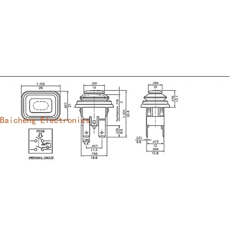 10PCS PS-5 waterproof and dustproof 4-pin 16A250VAC with red light power button switch self-locking button