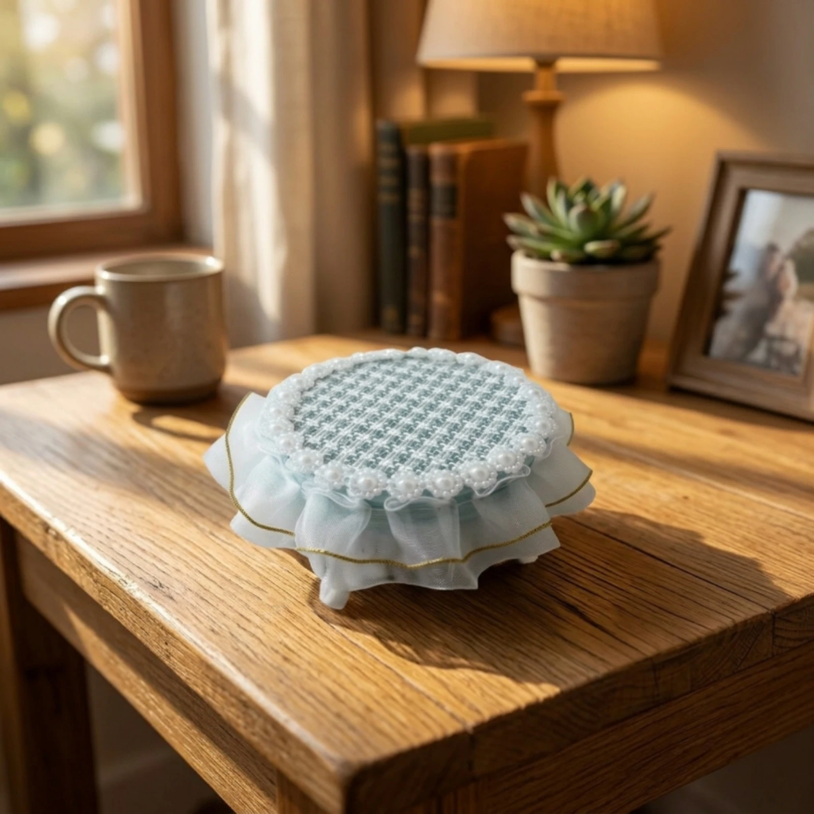 Miniature Table with Lace Skirt Elegant Dollhouse Tea Table Dollhouse Furniture Model Decorative Compact