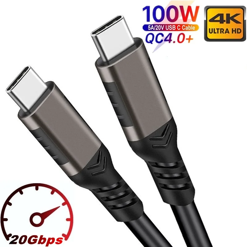 Cable de carga rápida USB3.2 Gen2 20Gbps PD 4K 100W USB tipo C para teléfono Macbook Pro/Air DELL Xiaomi 20V/5A 4K @ 60Hz, 2m