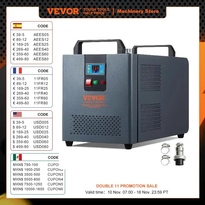 VEVOR Industrial Water Chiller KH-6000 200W with Compressor 12 L Water Tank Capacity 7.8 L/min for CO2 Laser Engraving Machine