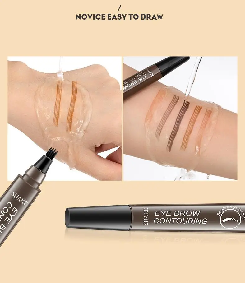 Crayon à sourcils liquide imperméable à l\'eau, maquillage longue durée, cosmétique, crayon à sourcils à microlames, 4 points