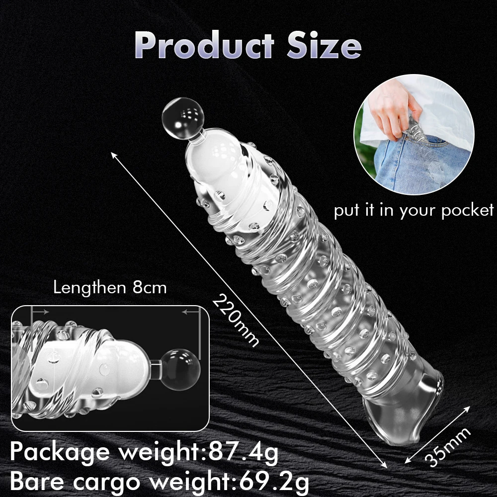 Funda de pene reutilizable con vibrador, anillo de pene transparente, ampliador de pene ultrasuave para hombres y parejas, consolador vibratorio