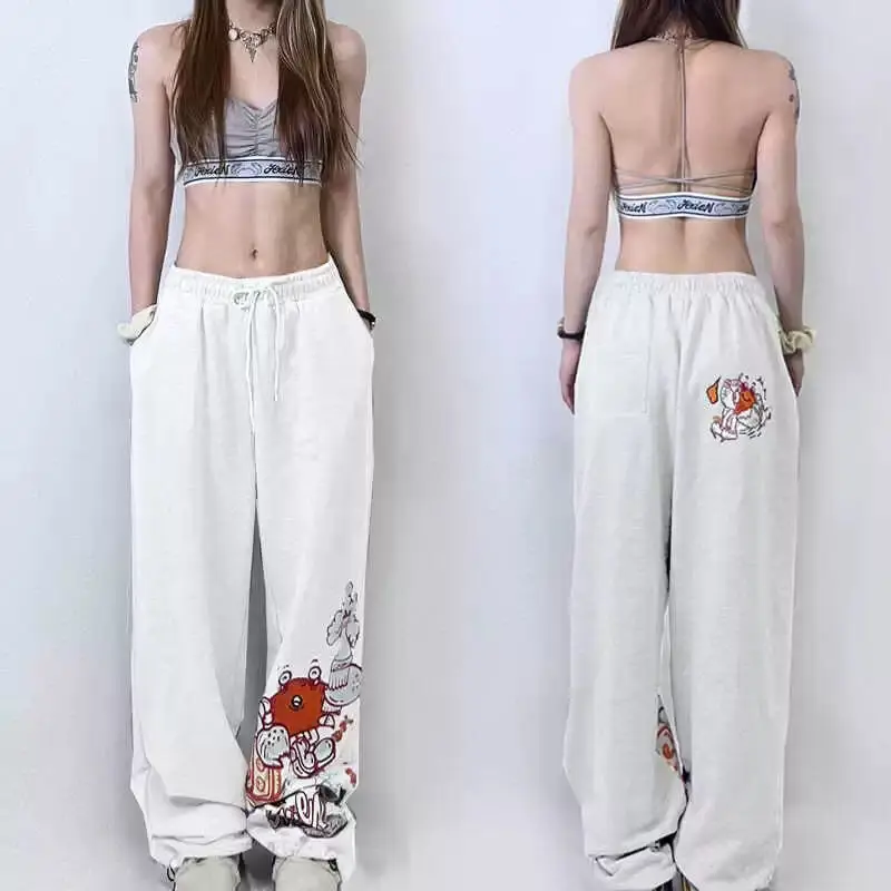 2024 New Women\'s Summer Pure Cotton High Waist Drawstring Casual Versatile Vintage Loose Simplicity Straight Leg Dancing Pants